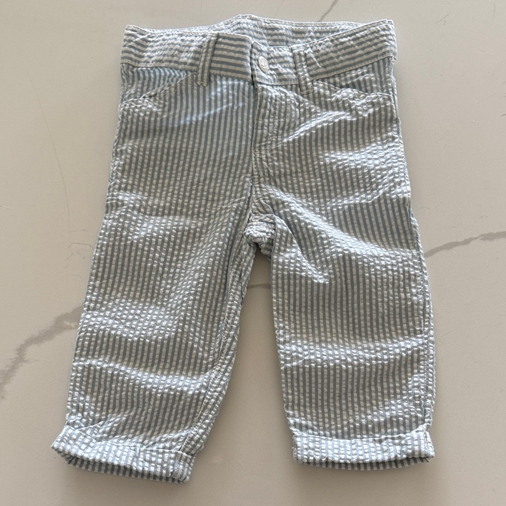 Petit Bateau Light Blue and White Striped Baby Pants